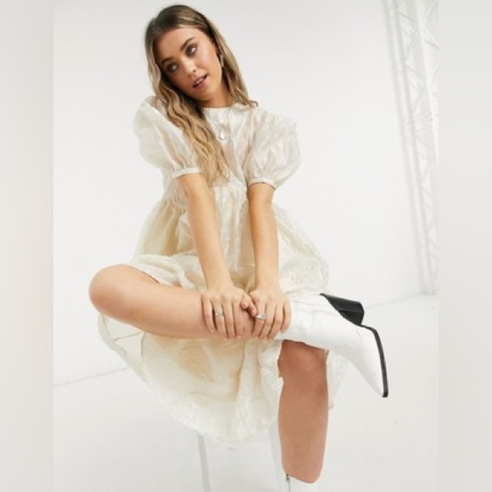 Dream Sister Jane midi smock dress in cream texture jacquard